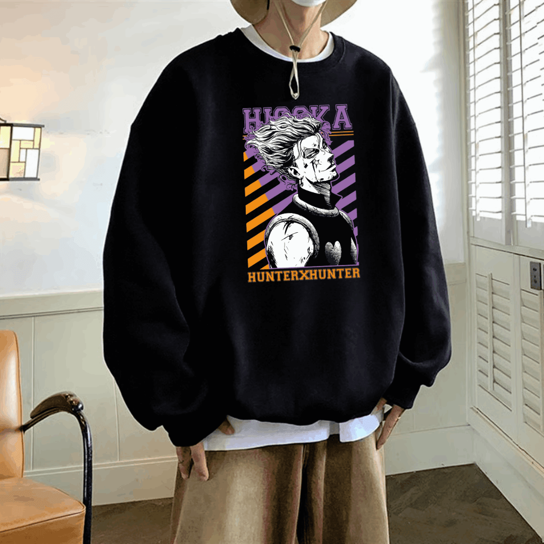 Anime Hunter X Hunter Hisoka Baskılı Siyah Unisex Oversize Bisiklet Yaka Sweatshirt