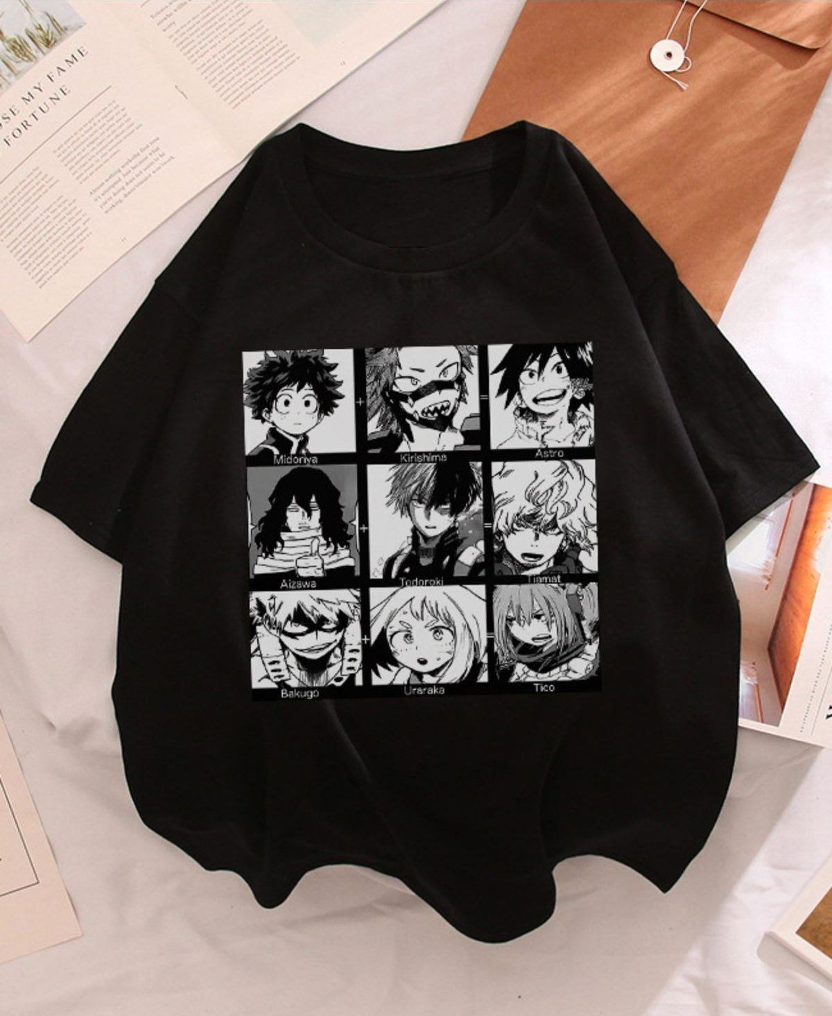 Anime My Hero Academia Boku Kolaj Siyah Oversize  Unisex T-shirt