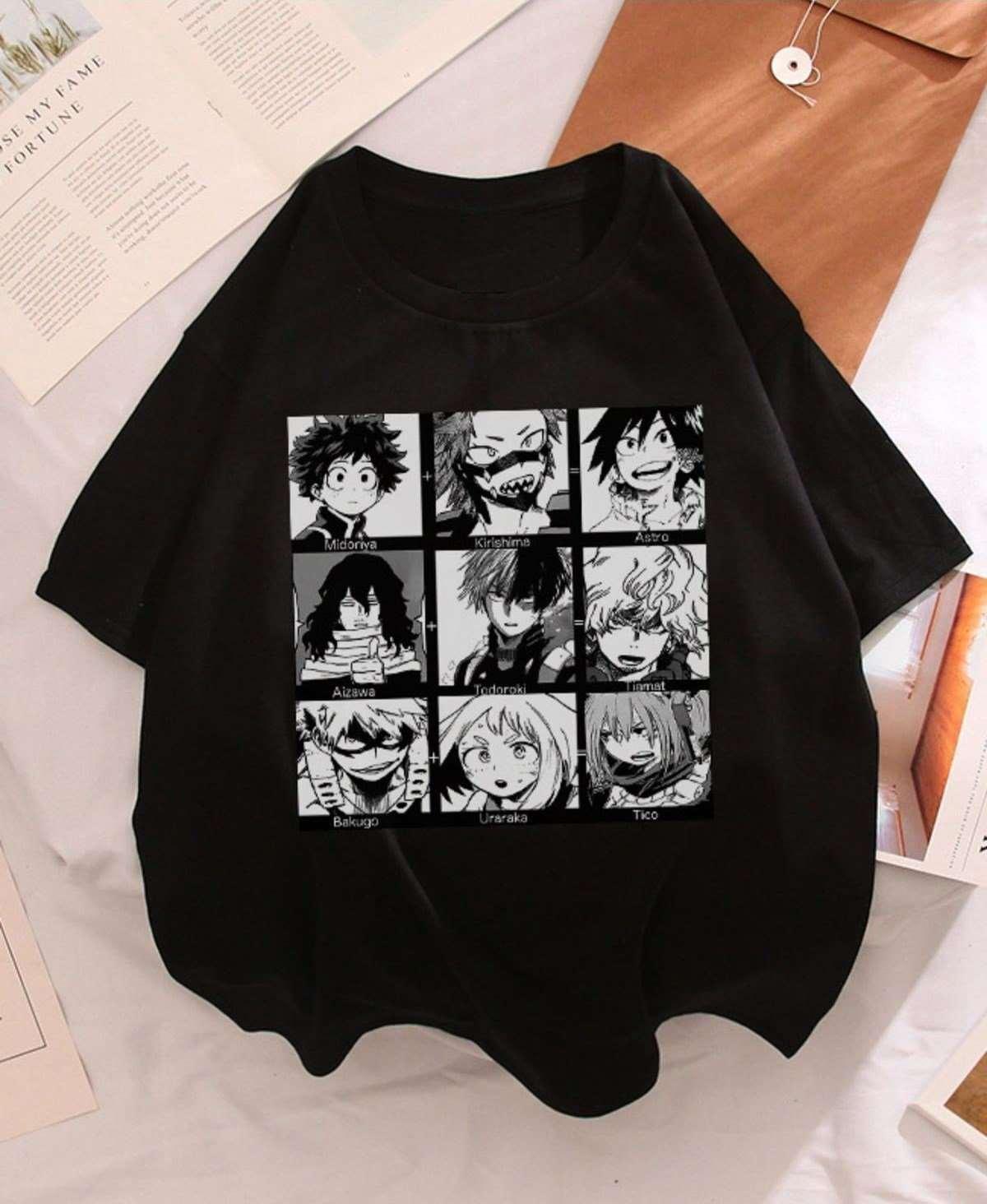 Anime My Hero Academia Boku Kolaj Siyah Oversize  Unisex T-shirt