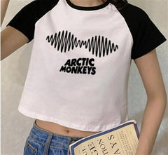 Arctic Monkeys Album Baskılı Reglan Kol Beyaz Crop