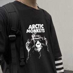 Arctic Monkey's Baskılı Fake Sleeves Unisex Siyah T-shirt