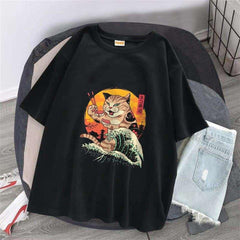 Artist Cat Baskılı Siyah Unisex Oversize T-shirt