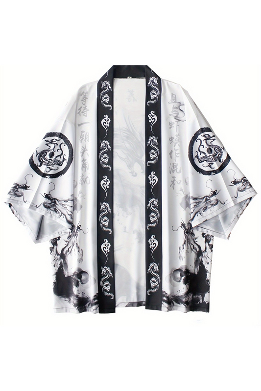 Black Dragon Design Red Black Detaylı Unisex Kimono