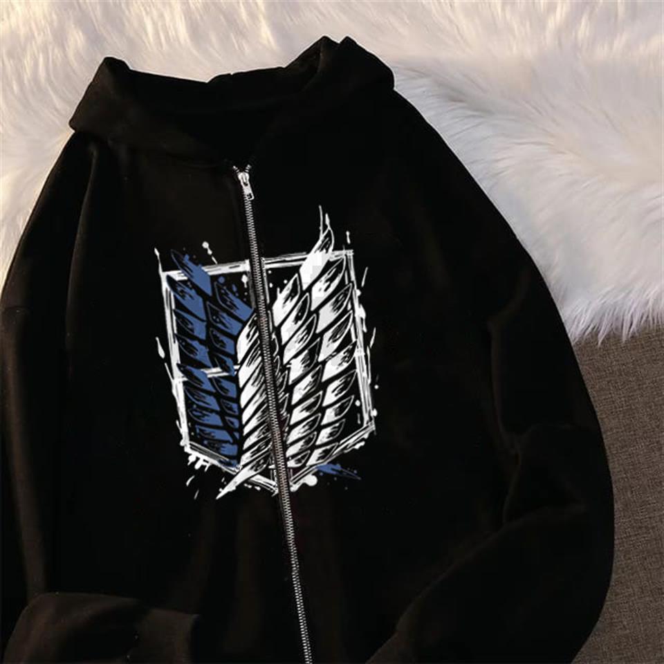 Attack On Titan New Logo Baskılı Oversize Fermuarlı Siyah Unisex Kapüşonlu Hırka