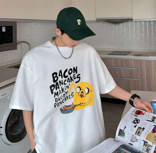 Bacon Pancakes Baskılı Beyaz Unisex Oversize T-shirt T-SHİRT