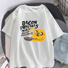 Bacon Pancakes Baskılı Beyaz Unisex Oversize T-shirt