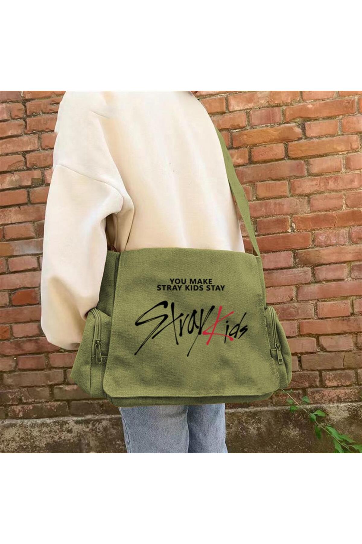 Baskılı Unisex Yeşil Postacı Çantası