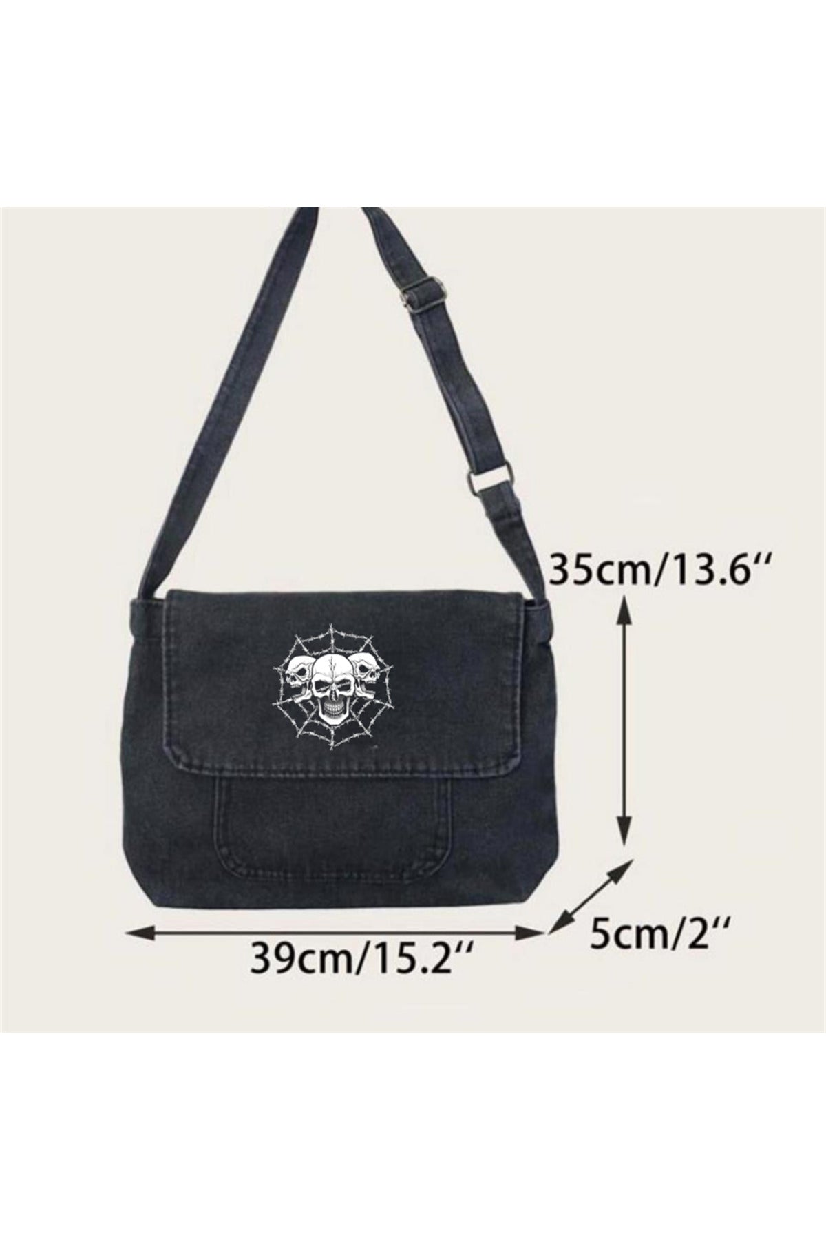 Baskılı Vintage Unisex Gri Kot Postacı Çantası