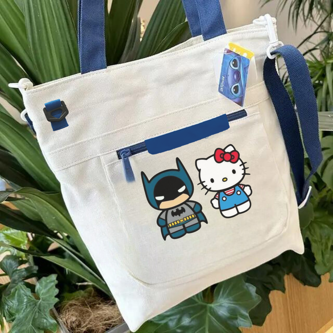 Batman & Hello Kitty Mavi Kanvas Postacı Çantası