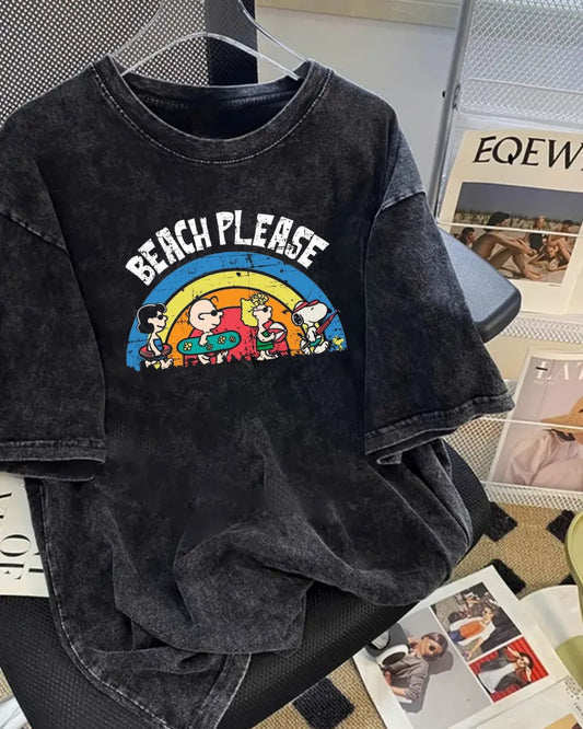 Beach Please Baskılı Unisex Oversize T-shirt