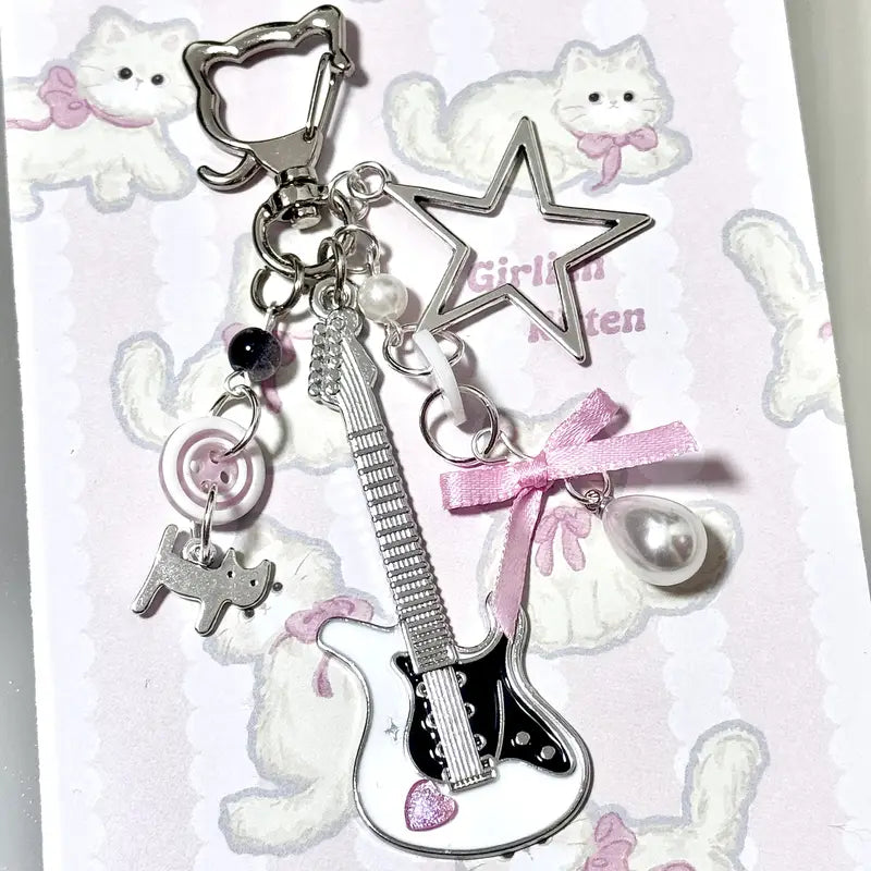 Y2K Kedi Gitarist Ribbon Anahtarlık