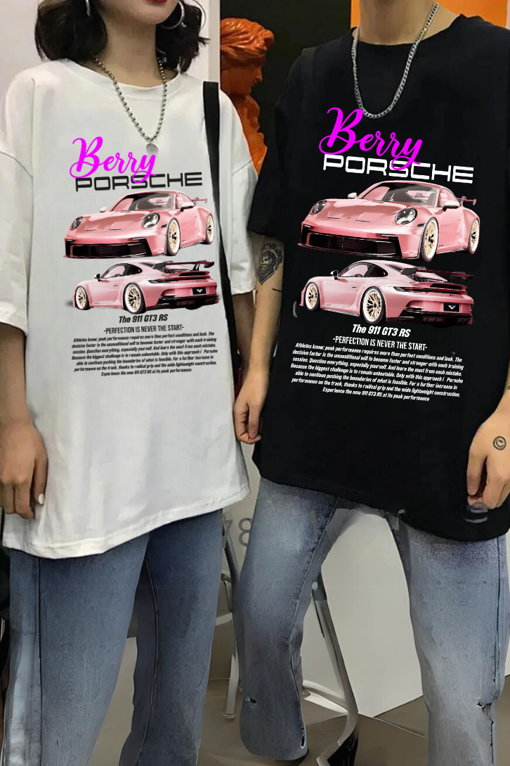 Berry Porsche Retro Baskılı T-shirt