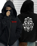 Berserk Maske Detaylı Oversize Fermuarlı Siyah Unisex Kapüşonlu Hırka
