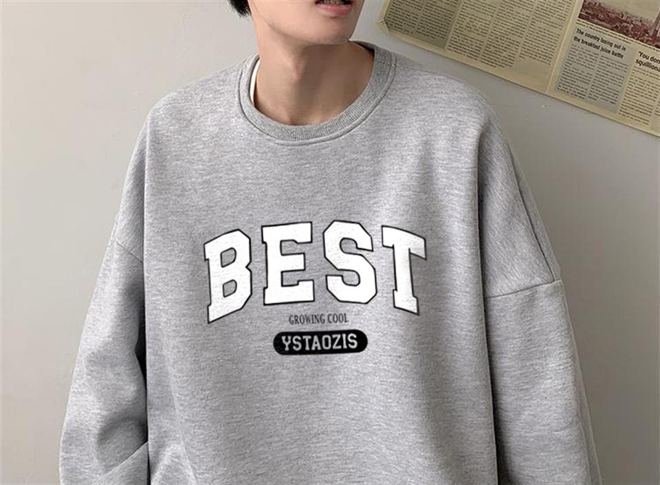 Best Baskılı Gri Unisex Oversize Bisiklet Yaka Sweatshirt