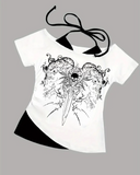 Beyaz Gothic Skeleton Yaka Ek Askılı Kısa Kollu Full Body Crop