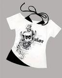 Beyaz Gothic Victory Yaka Ek Askılı Kısa Kollu Full Body Crop