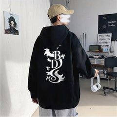 Black Dragon Sırt Baskılı Siyah Unisex Oversize Kapüşonlu Sweatshirt