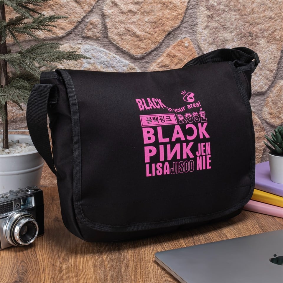 Black Pink Baskılı Unisex Postacı Çantası