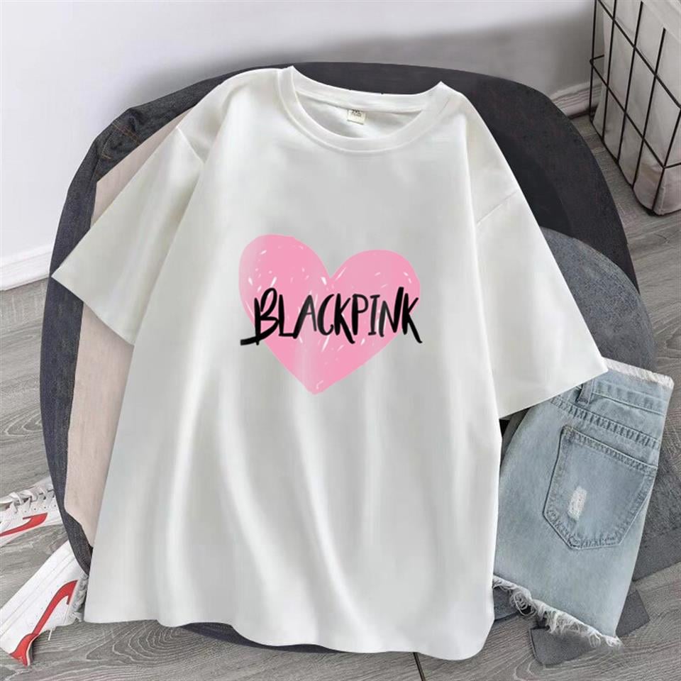 Black Pink Heart Baskılı Beyaz Unisex Oversize T-shirt