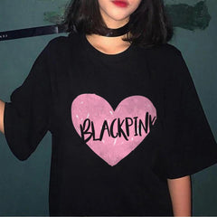 Black Pink Heart Siyah Unisex Oversize T-shirt