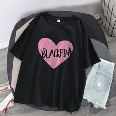 Black Pink Heart Siyah Unisex Oversize T-shirt