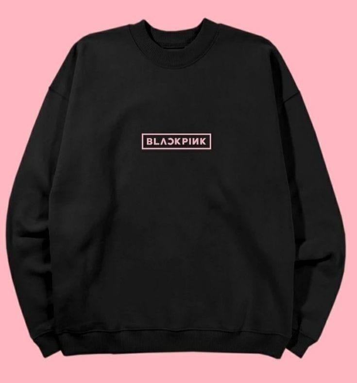 Black Pink Oversize Unisex Siyah Bisiklet Yaka Sweatshirt