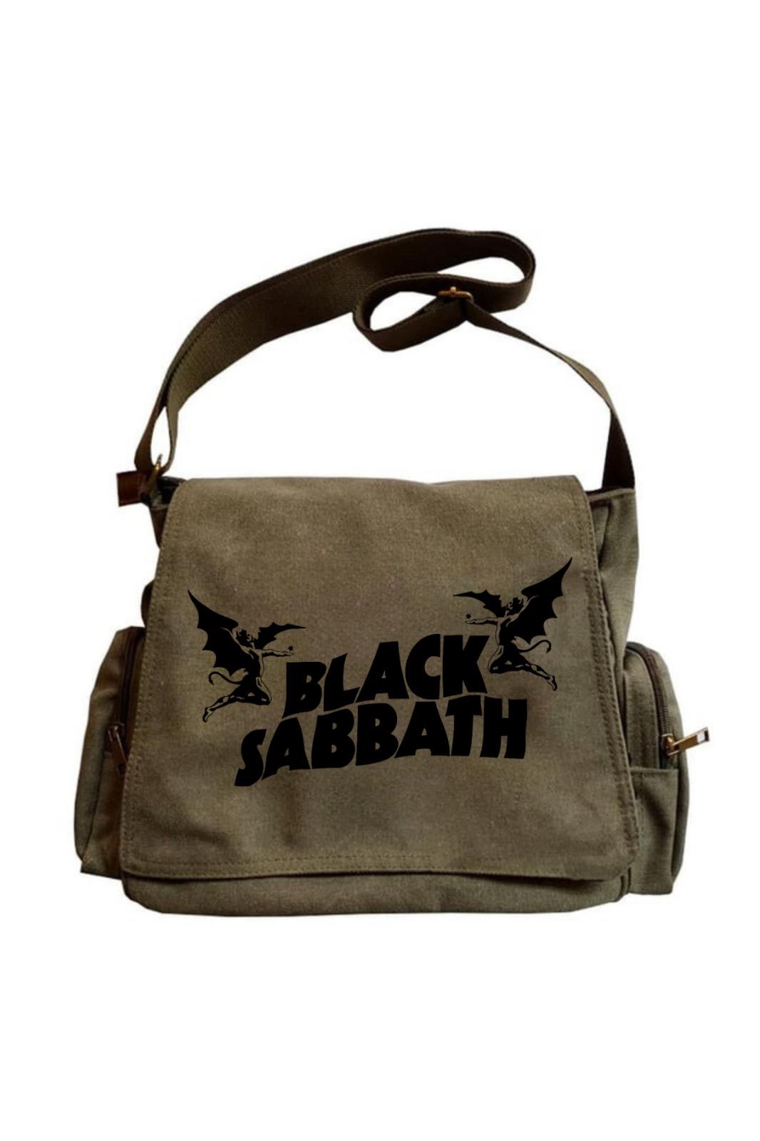 Black Sabbath Baskılı Unisex Yeşil Postacı Çantası