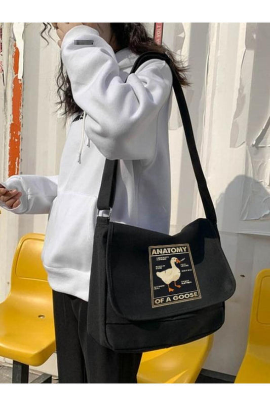 BlackCo Duck Anatomy Baskılı Unisex Yeşil Postacı Çantası