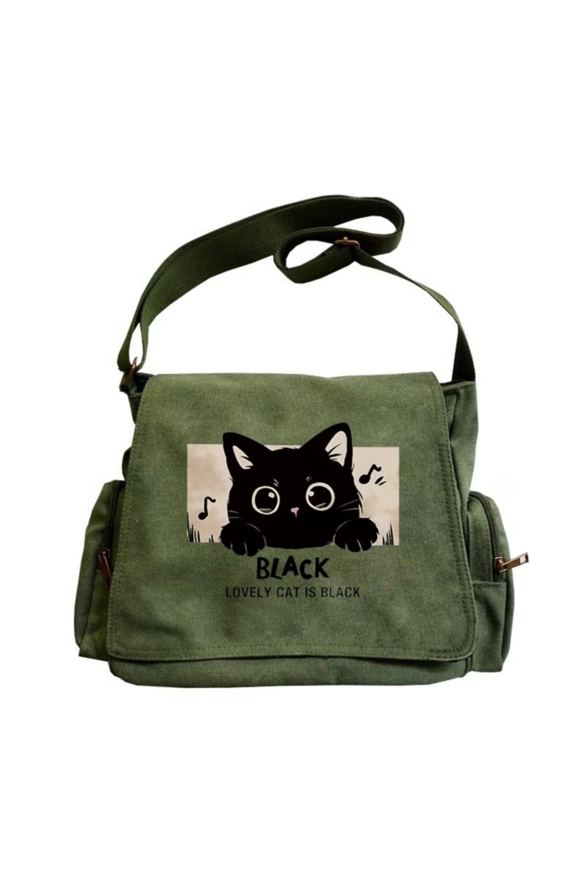 BlackCo Duck Anatomy Baskılı Unisex Yeşil Postacı Çantası