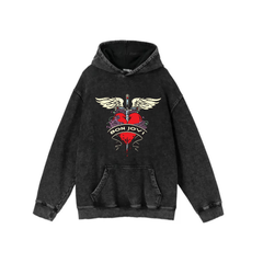 Yıkamalı Kumaş Rock Serisi Bon Jovi Kapüşonlu Hoodie Sweatshirt