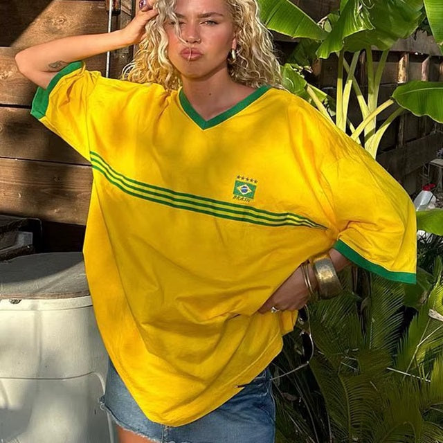 Vintage Brasil Oversize V Yaka Unisex Tshirt