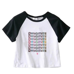 BTS Dynamite Baskılı Reglan Kol Beyaz Crop