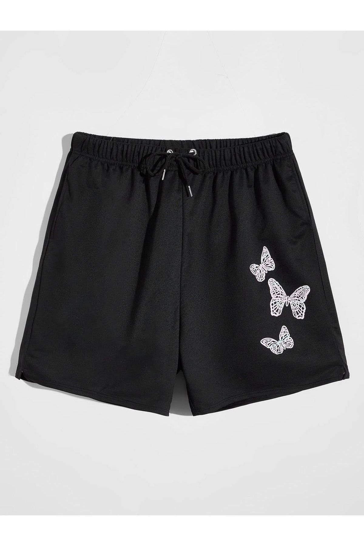 Butterfly Baskılı Siyah Şort