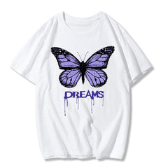 Butterfly Dreams Baskılı Beyaz Unisex Oversize T-shirt