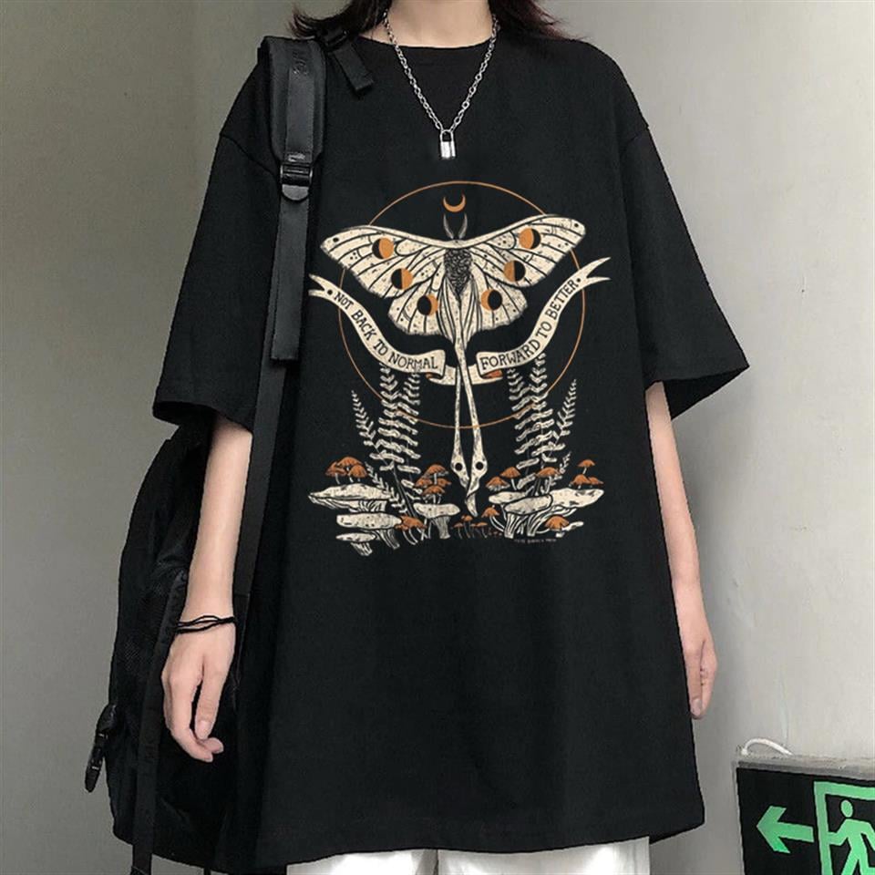 Butterfly & Mushrooms Siyah Unisex Oversize T-shirt