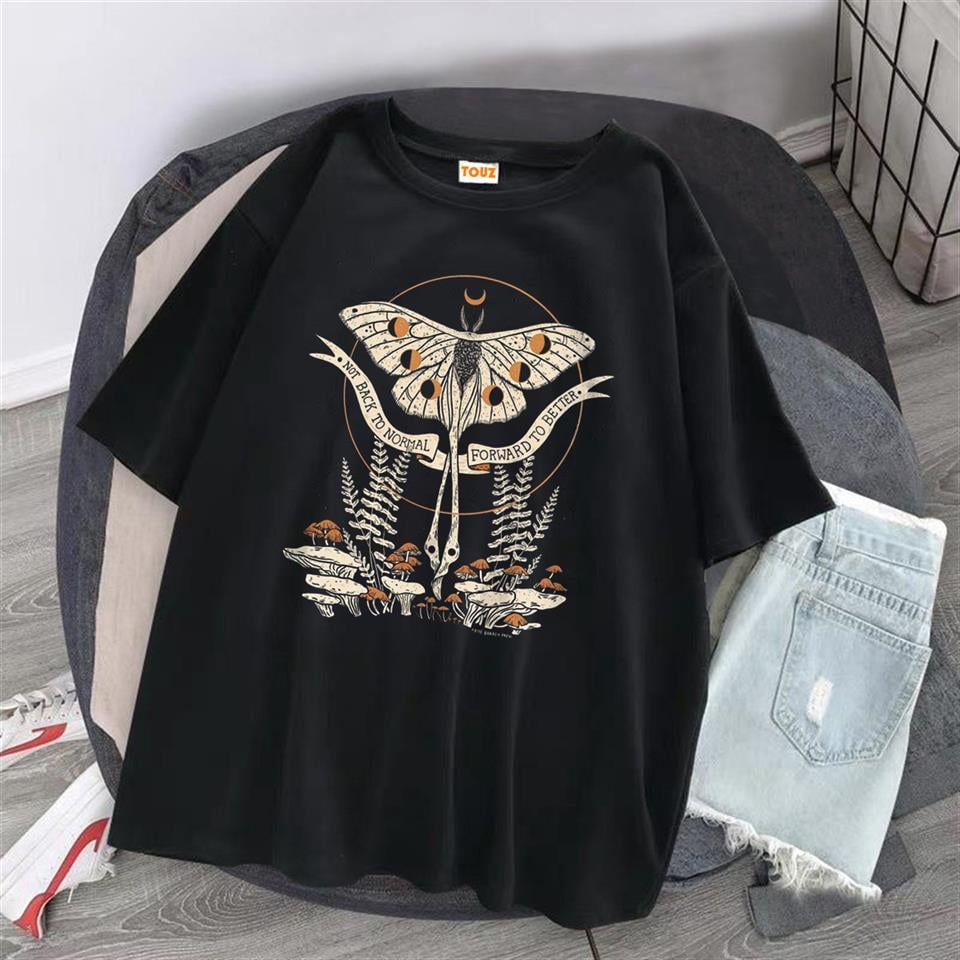 Butterfly & Mushrooms Siyah Unisex Oversize T-shirt