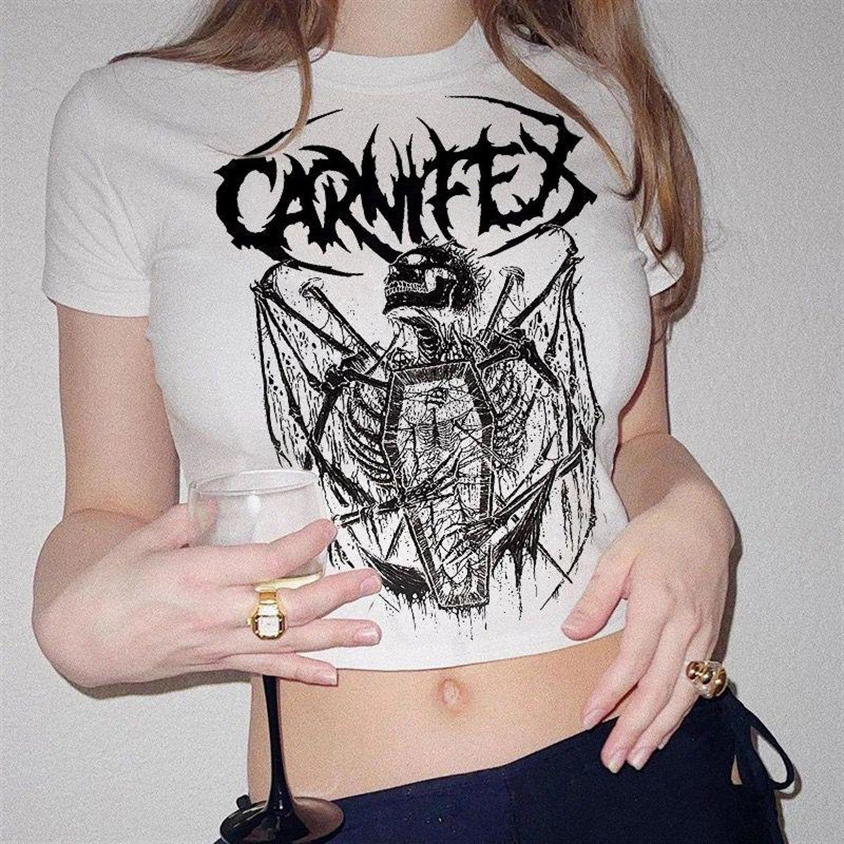 Carnifex The Script Beyaz Crop T-shirt