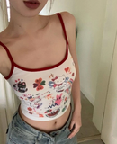 Cute Hello Cat Askılı Kırmızı Crop