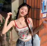 Cute Hello Cat Askılı Kırmızı Crop