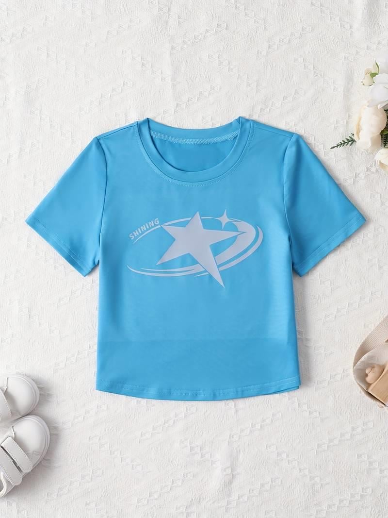 Casual Star Baskılı Crop Bluz