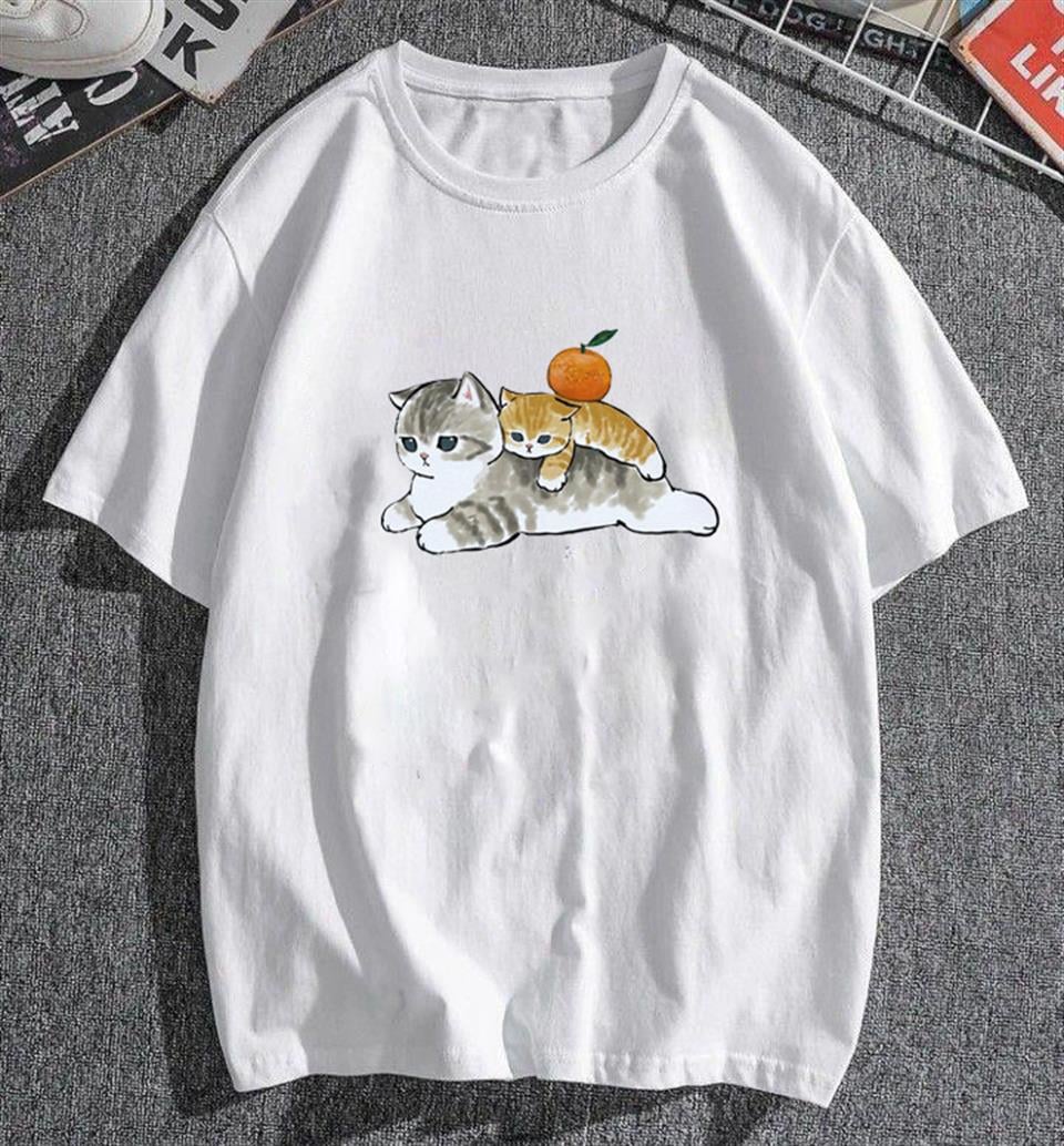 Cats & Orange Beyaz Unisex Oversize T-shirt