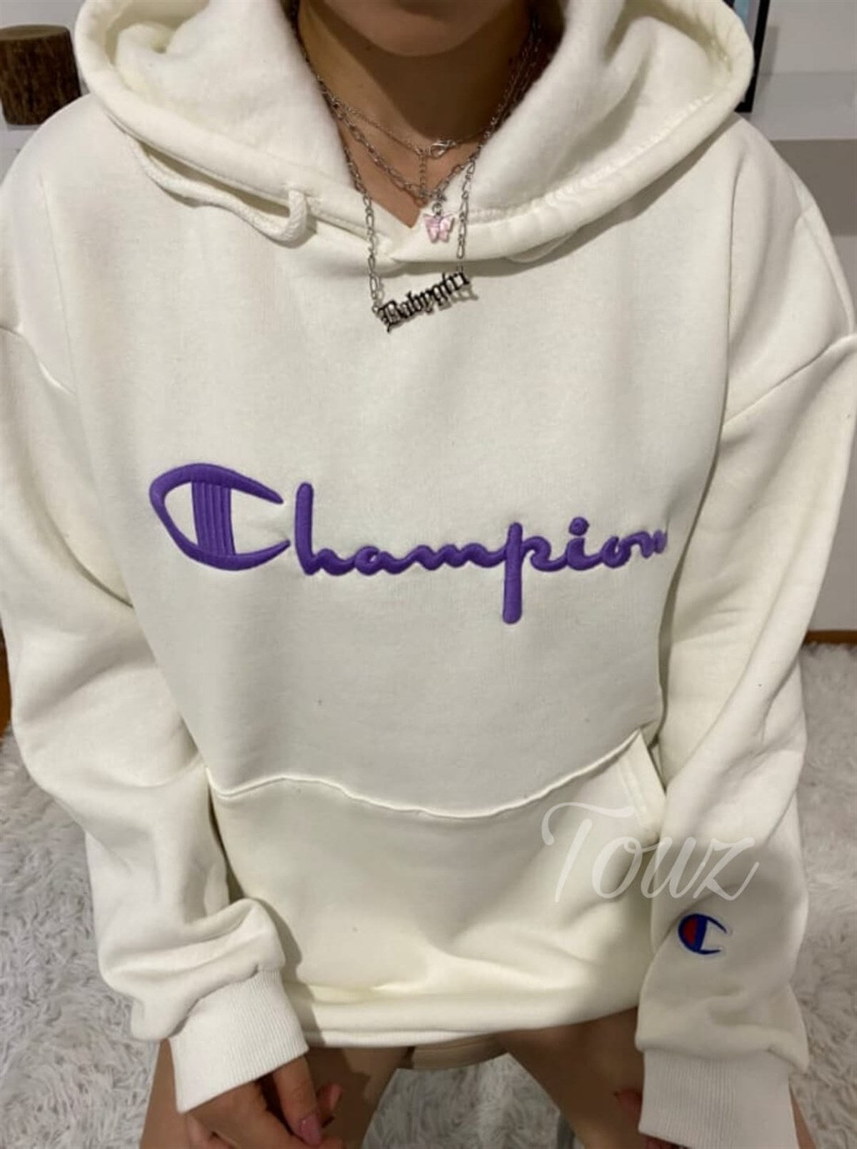 Champion Oversize Beyaz Unisex Sweetshirt