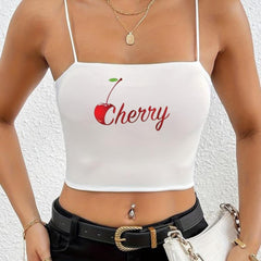 Cherry Beyaz Ip Askılı Büstiyer Crop