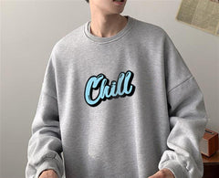 Chill Blue Baskılı Gri Unisex Oversize Bisiklet Yaka Sweatshirt