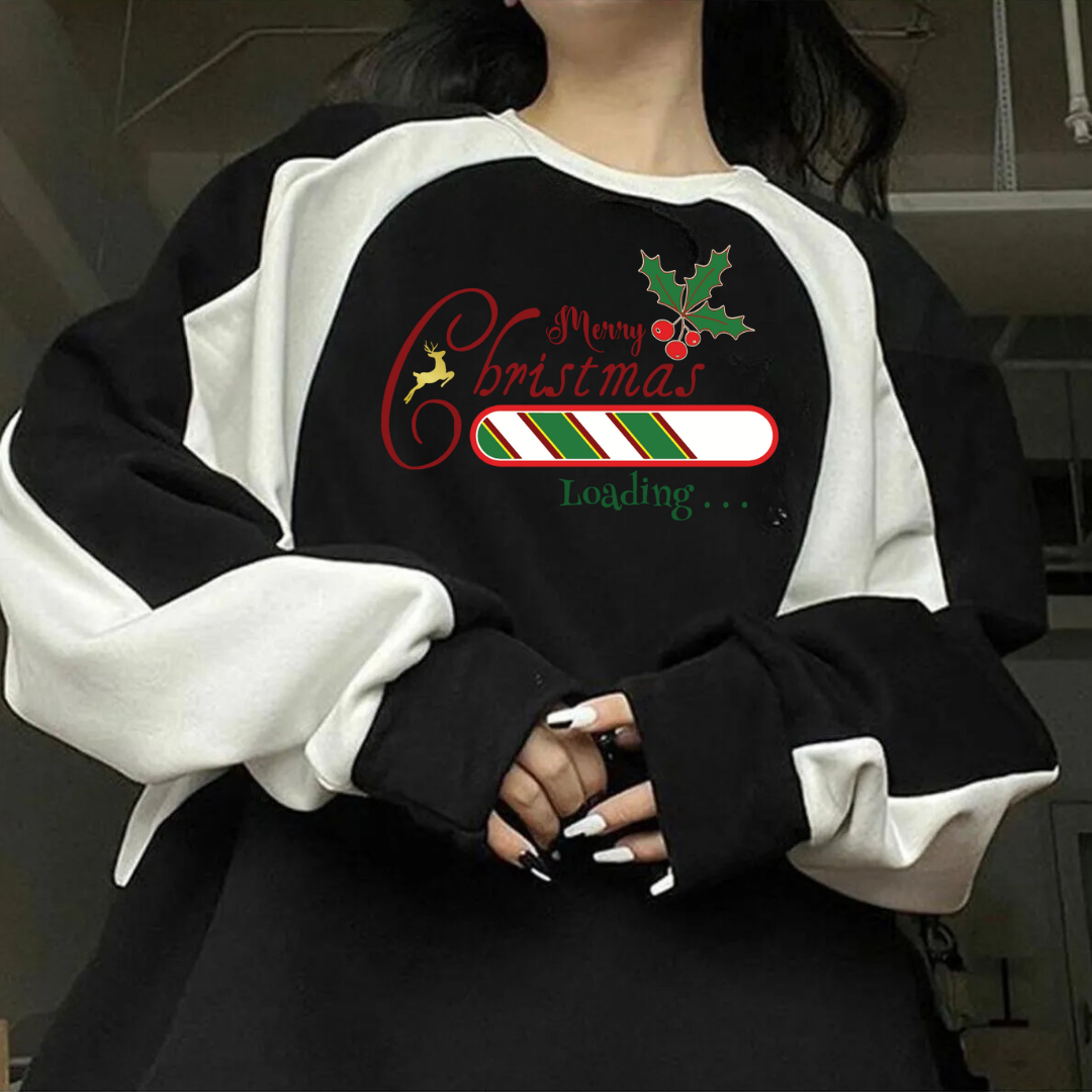 Streetwear New Year Merry Christmas Baskılı Siyah Unisex Oversize Bisiklet Yaka Sweatshirt