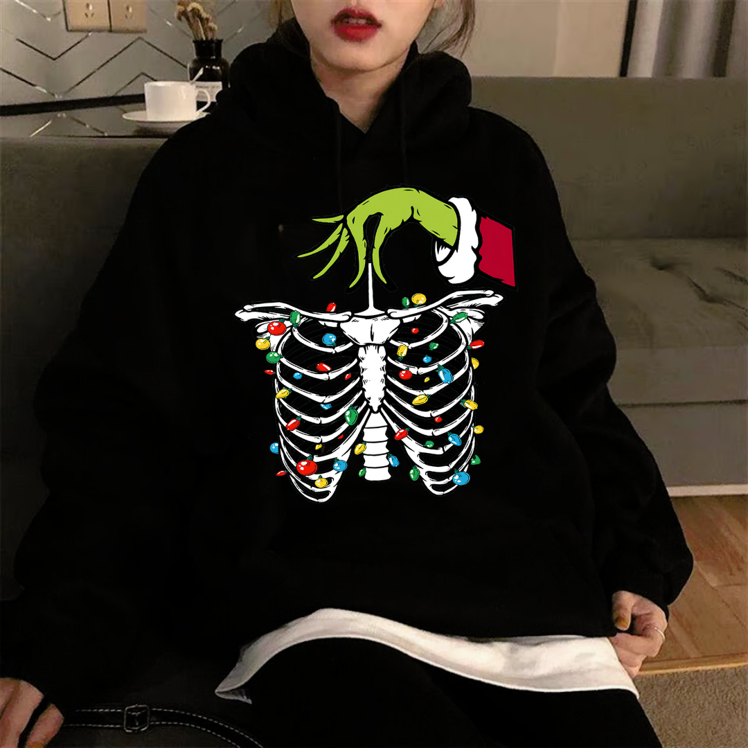 Christmas Gothic Baskılı Siyah Unisex Oversize Kapüşonlu Sweatshirt