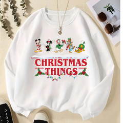 New Year Christmas Things Baskılı Beyaz Unisex Oversize Bisiklet Yaka Sweatshirt