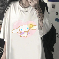 Cinnamoroll & Heart Beyaz Unisex Oversize T-shirt