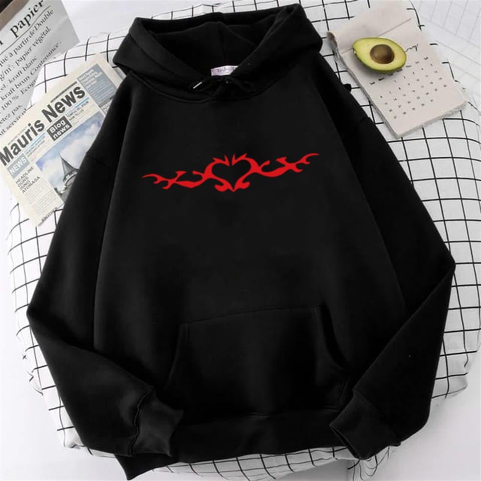 Clawed Heart Baskılı Siyah Unisex Oversize Kapüşonlu Sweatshirt