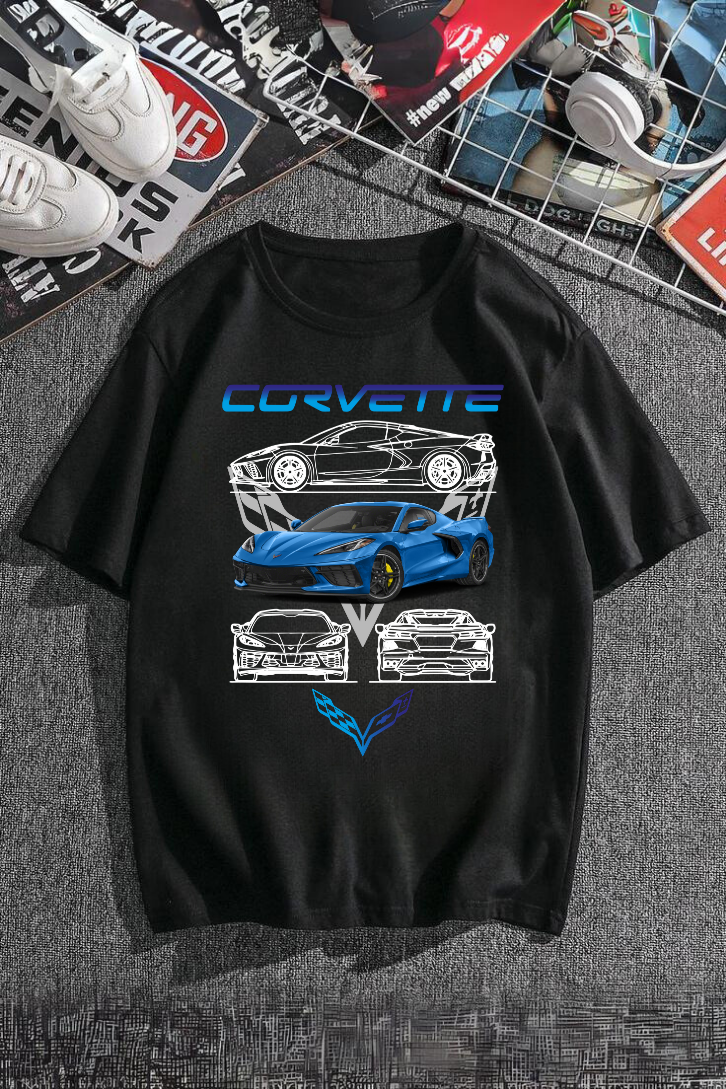 Corvette Retro Baskılı T-shirt